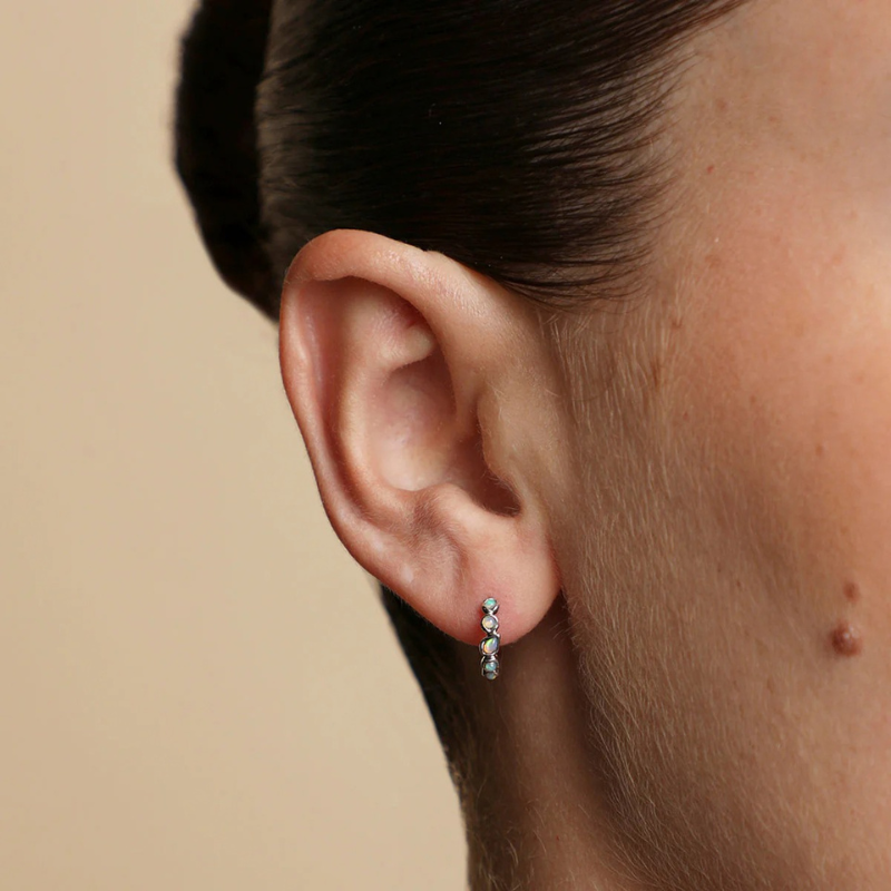 Iridescent Opal Bezel Huggie Earrings for Women