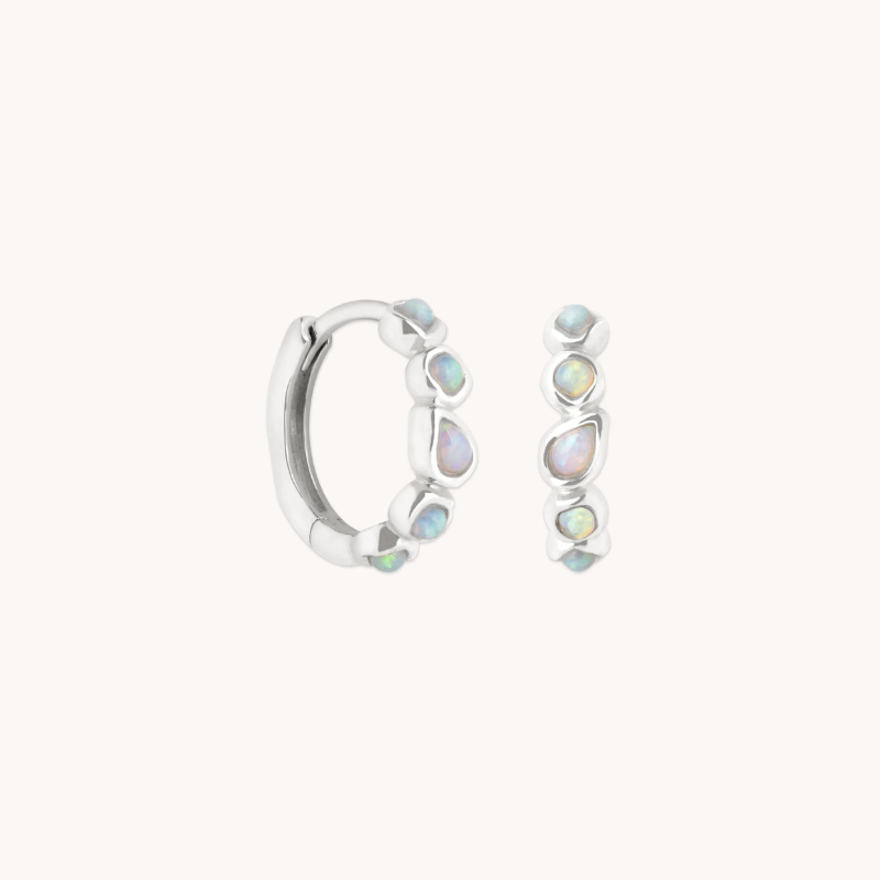 Iridescent Opal Bezel Huggie Earrings for Women