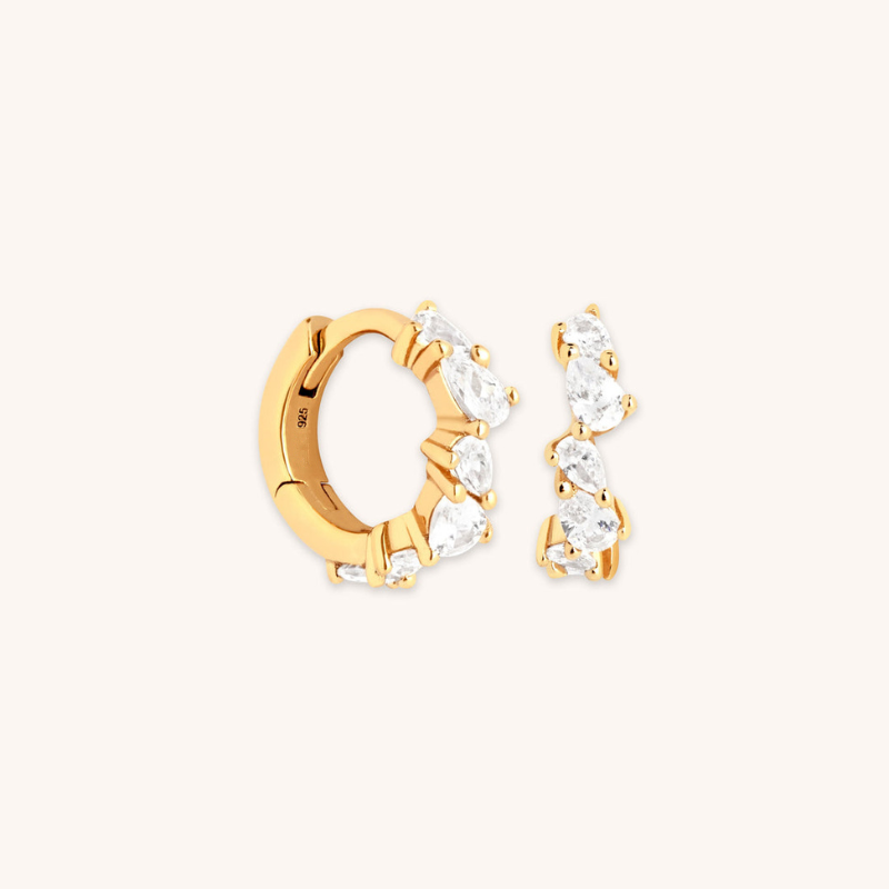 Gold Teardrop Crystal Huggie Earrings for Women