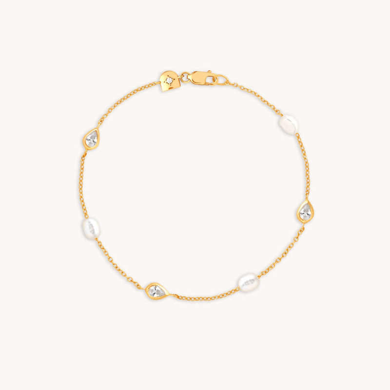 Gold Pearl & Crystal Accent Bracelet for Women