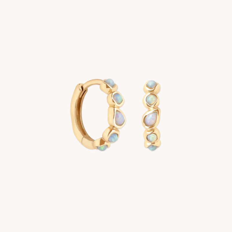 Iridescent Opal Bezel Huggie Earrings for Women