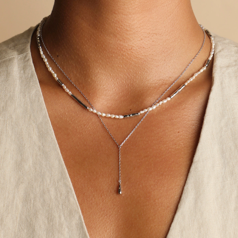 Freshwater Pearl Bar Accent Necklace for Women