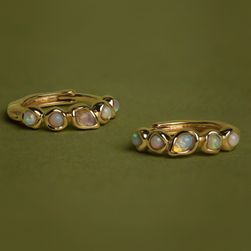 Iridescent Opal Bezel Huggie Earrings for Women