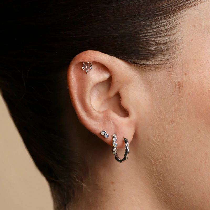 Iridescent Opal Bezel Huggie Earrings for Women