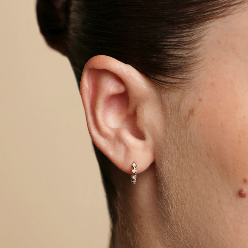 Iridescent Opal Bezel Huggie Earrings for Women
