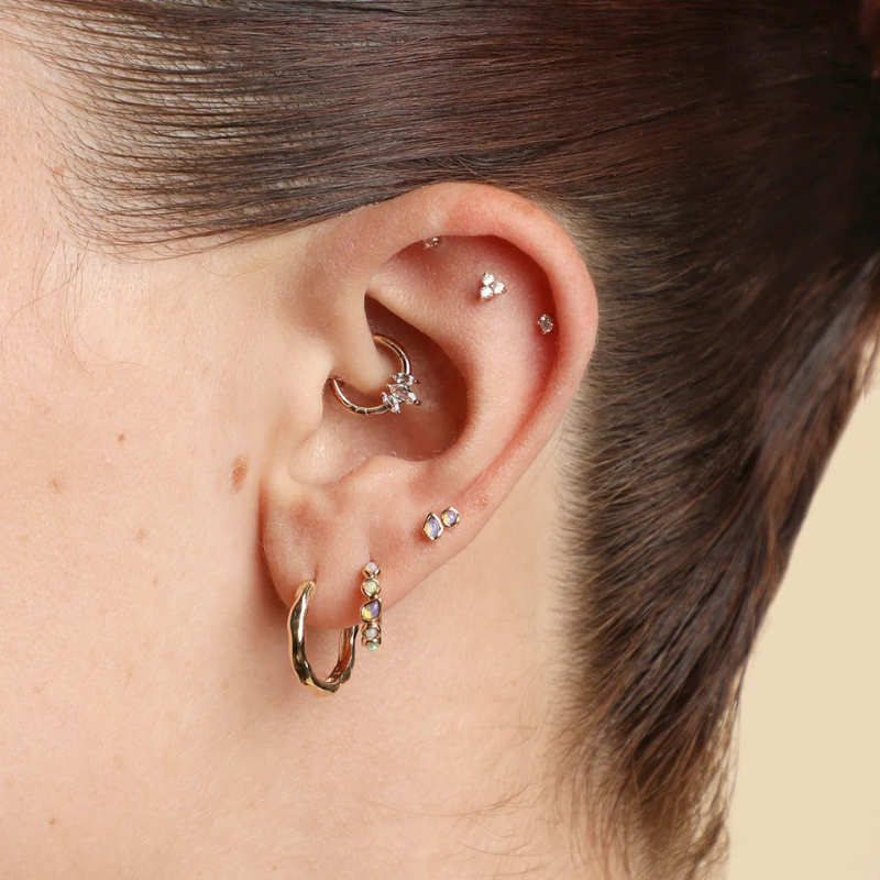 Iridescent Opal Bezel Huggie Earrings for Women