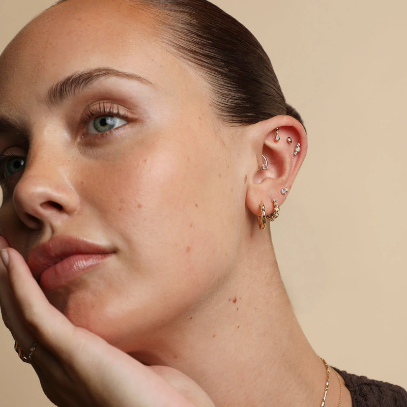 Iridescent Opal Bezel Huggie Earrings for Women