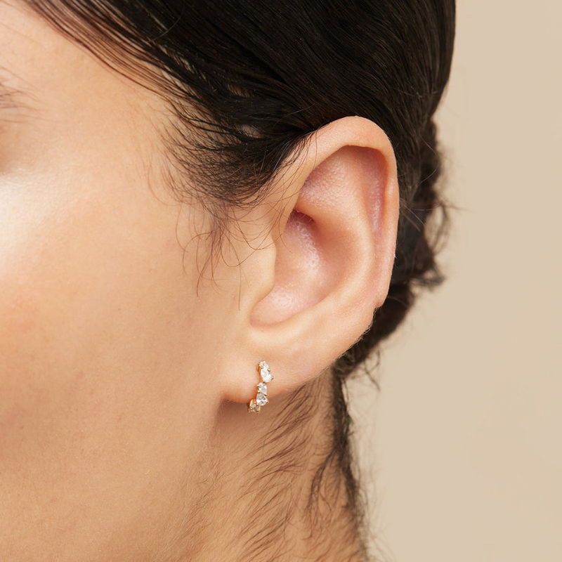 Gold Teardrop Crystal Huggie Earrings for Women