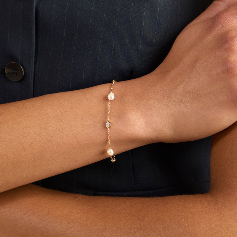 Gold Pearl & Crystal Accent Bracelet for Women