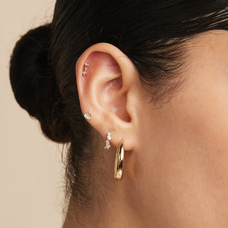 Gold Teardrop Crystal Huggie Earrings for Women