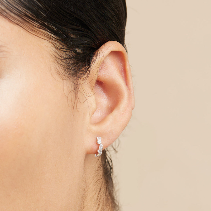 Gold Teardrop Crystal Huggie Earrings for Women