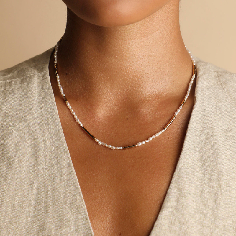 Freshwater Pearl Bar Accent Necklace for Women